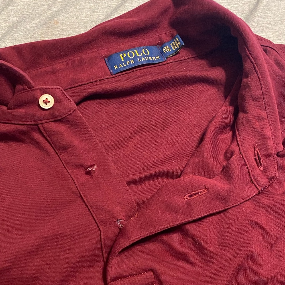 Mens burgundy short sleeve POLO Ralph Lauren button up polo.